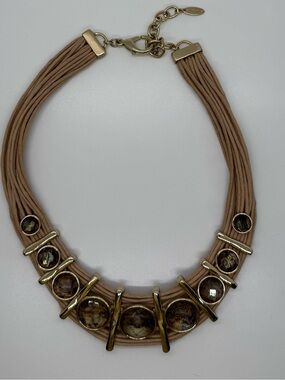 St. Thomas Multi-Strand Taupe Statement Necklace | Gold Tone & Stone Accents